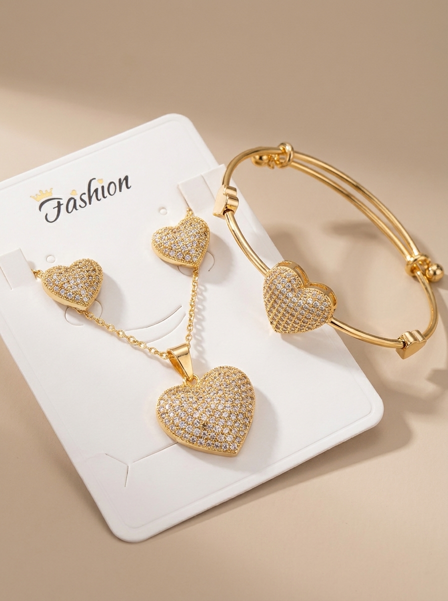 Gold Heart Jewelry Set