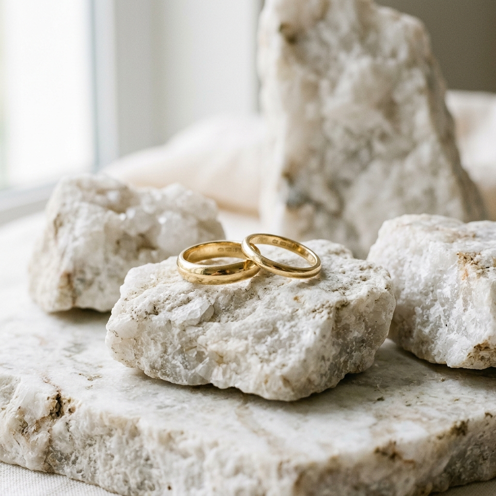 Gold Wedding Bands on Marble Stone